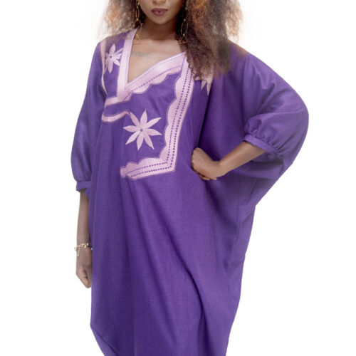 Boubou court en lin avec broderie