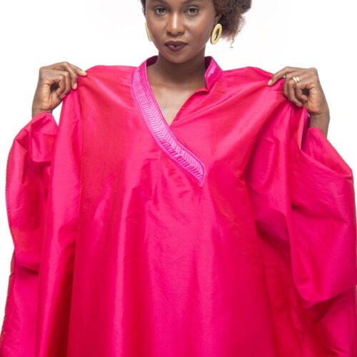 Boubou Shantung avec col signature en broderie